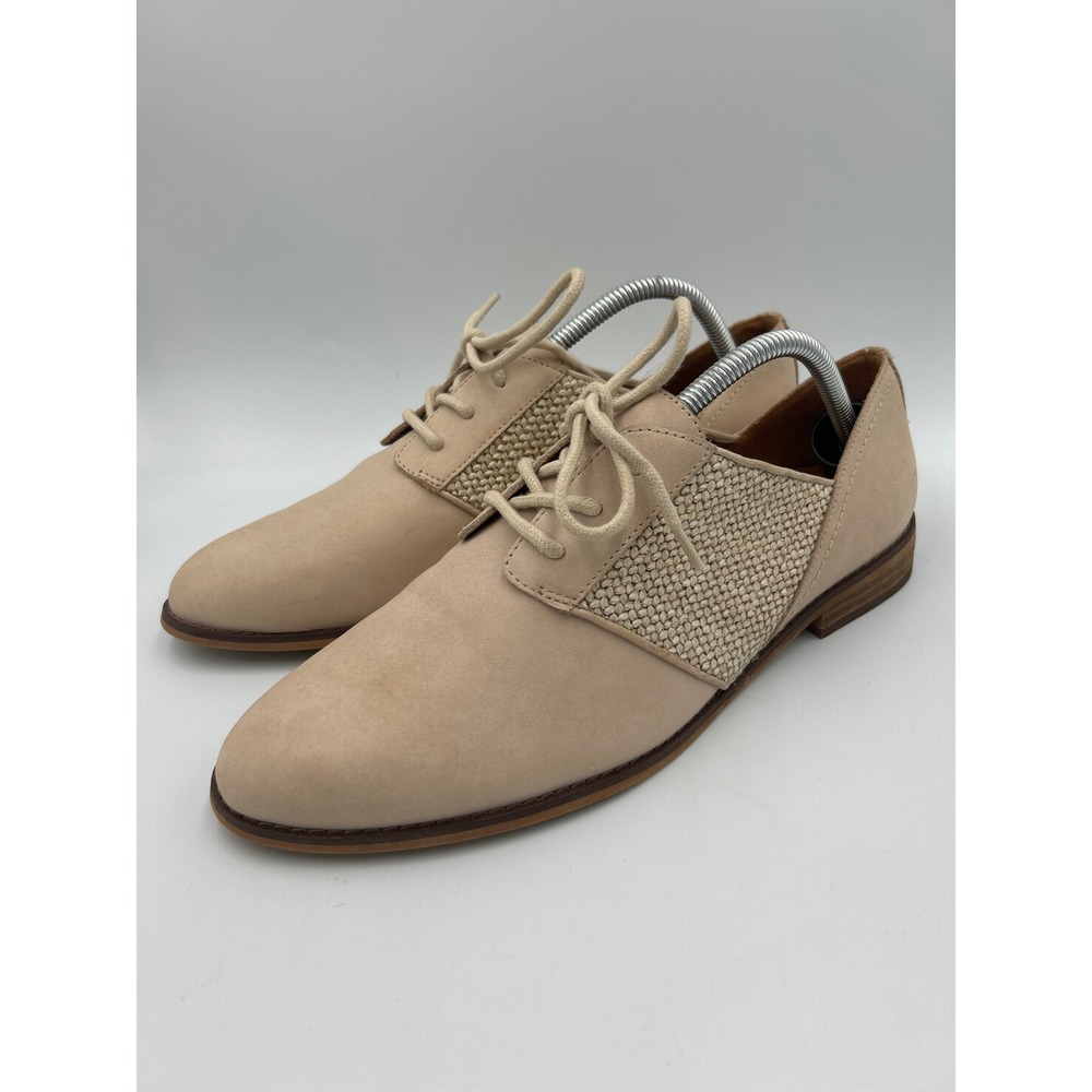Lucky Brand Frijas Beige Leather Woven Oxford Lace Up Flats Shoes Womens 11 42.5